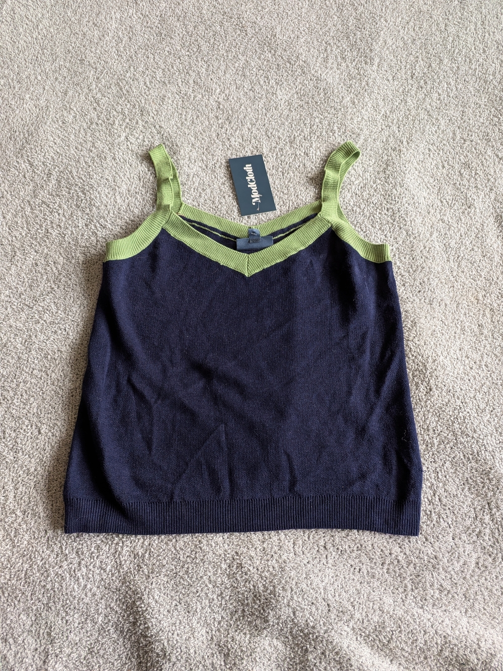 🌼B2G1🌼 Modcloth Navy Tank with Lime Green Trim NWT